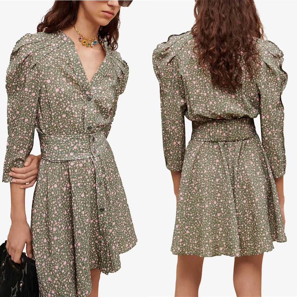 Maje multi rose floral belted puff sleeve mini dress FINAL PRICE NO OFFERS - Picture 3 of 11